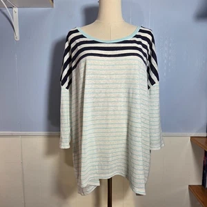 Camiseta ligera Lane Bryant 22/24 blanca negra a rayas manga 3/4 mezcla de lino - Imagen 1 de 11