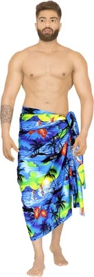 LA LEELA Men's Sarong Swim Bath Pareo Aloha Wraps One Size Blue Beach - Image 1 of 3