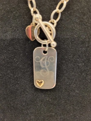 Vintage Jane Bausch Silber 14kt Erkennungsmarke Anhänger Knebel Halskette Herz Charm - Bild 1 von 4