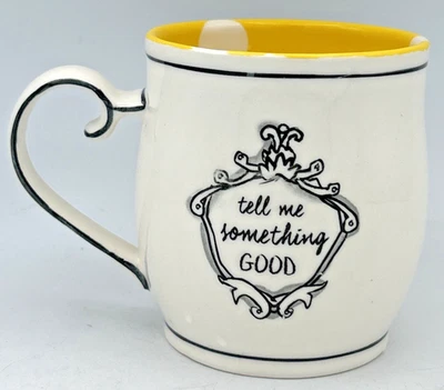 Taza Katie Mandy "Dime algo bueno" café interior lunares amarillos 14 oz. Foto 1 de 4