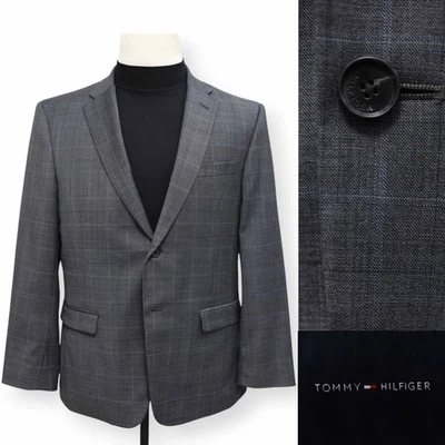 TOMMY HILFIGER mens gray blue PLAID two button sport coat jacket blazer 40 S - Image 1 of 4