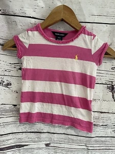 Ralph Lauren Pink White Stripe 3 3T Baby Toddler Crew Neck T Shirt Marked - Picture 1 of 10