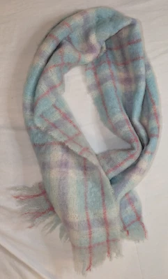 Vintage Hand Acraft 70% Mohair 30% Wool Scarf Made In Scotland Teal Pink - Image 1 of 4