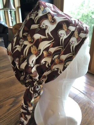 Surgical Scrub Hat/Cap. Cuffed Ladies Medical Handmade.  Laurel Burch Fabric - Image 1 of 3