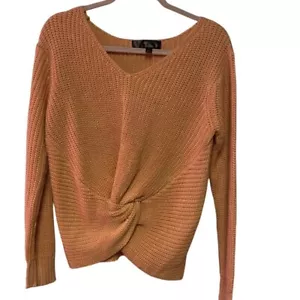 Lu.NY.C Twist Front Sweater V-Neck Long Sleeve Knit Top Pink Women's L - Picture 1 of 5