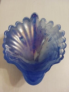Blue Carnival Glass Clam Shell Trinket Dish  - Picture 1 of 6