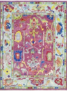 8x10 Handmade Modern Magenta/Colorful Turkish Oushak Area Rug | Hand-Knotted Rug - Picture 1 of 5