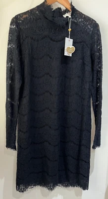 Louche Dress Size 14 New Black Lace High Neck Long Sleeve Shift Party Occasion - Image 1 of 4