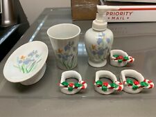 Porcelain Soap Dish + Soap Dispenser + cup Holder Flower + 4 napkin rings