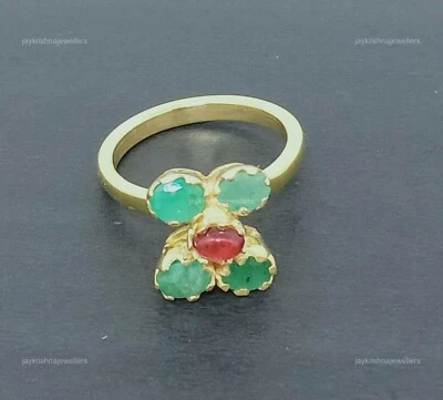 Rubin & Smaragd Edelstein Cocktail Ring,925 Silber Handgemacht Schöne Zacken - Bild 1 von 4