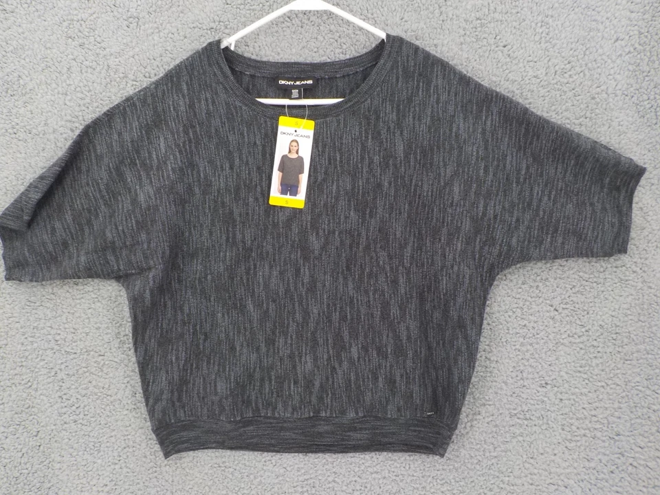 DKNY Women's Marbled Knit Short Sleeve Sweater Black Small