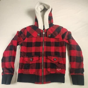 Fox Racing Jacket Girls Medium Buffalo Plaid Full Zip Hooded Coat  - Picture 1 of 8
