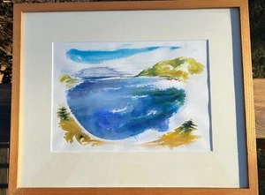 Watercolor Ink & Gouache Philip Frey “Late Afternoon Somes Sound” Maine Framed - Picture 1 of 17