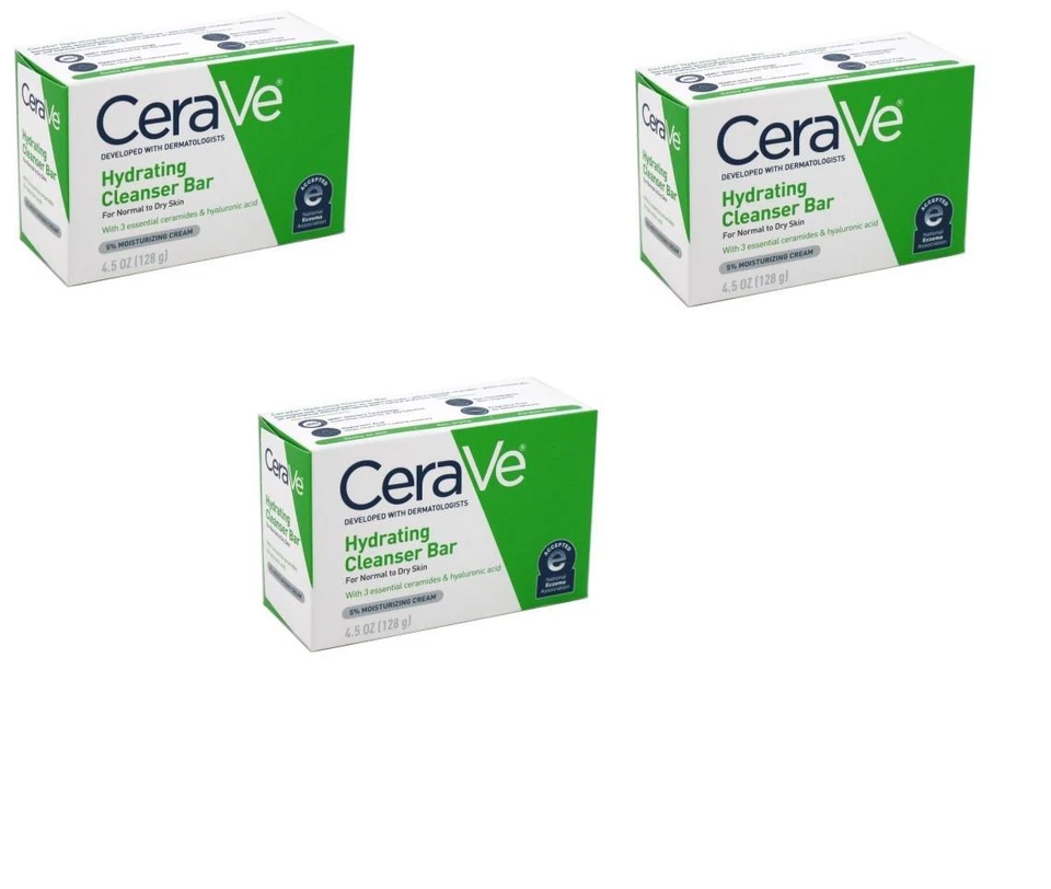 Barra de limpeza hidratante BL Cerave 4,5 oz cada *PACOTE COM TRÊS* - Imagem 1 de 1