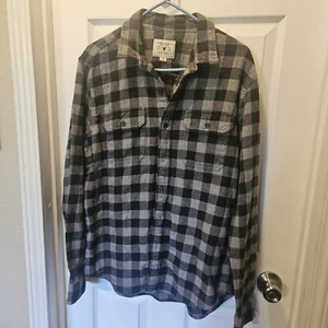 American Eagle Flannel Size L Gray Checkered Long Sleeve Gray Black - Picture 1 of 4