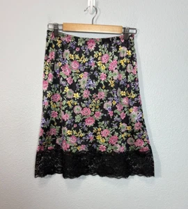 Vintage Floral Black Slip with Lace Trim Semi Sheer Feminine Sexy Half Length M - Picture 1 of 6