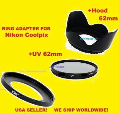 JJC RING ADAPTER+UV FILTER+LENS HOOD - CAMERA NIKON COOLPIX P600 B700 P610 62mm