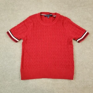 Tommy Hilfiger Sweater Youth Girls Large Red Pullover Cable Knit Short Sleeve - Picture 1 of 7