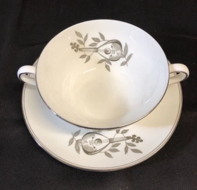 Wedgwood China Mandolin Pattern 2-Handle Boullion/Cream Soup Bowl with Saucer - Image 1 of 4