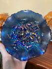 RARE,ELECTRIC BLUE,CARNIVAL GLASS,POPPY SHOW,9",BOWL,N.W. EARLY1900'S.