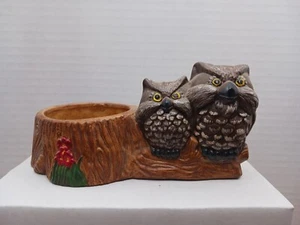 Maceta de cerámica vintage retro con tocón de árbol de búho y flores envío gratuito  - Imagen 1 de 8