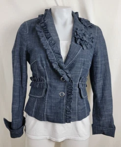 Phoebe Jacket Blue Size 4 Ruffled Edges Striped Liner - Picture 1 of 8