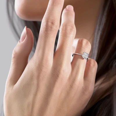 Diamond Wedding Ring IGI Certified Lab Created 1 Ct Cushion Cut  950 Platinum - Image 1 of 4