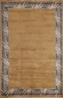 Thick-Plush Bordered Nepalese Oriental 6x8 ft Area Rug Hand-knotted Wool Carpet - Image 1 of 4