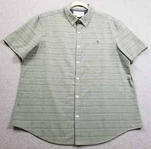 Penguin Button Up Shirt Men’s Extra Large XL Green Striped Short Sleeve Slim Fit - Picture 1 of 9