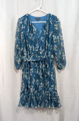 Vestido Simply Vera Wang MEDIANO Verde azulado floral con cinturón plisado hasta la rodilla vacaciones Foto 1 de 4