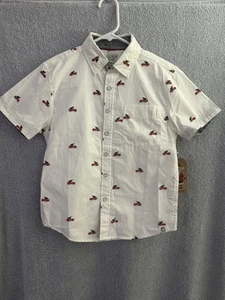 Free Planet brand Short Sleeved Button Up Truck & Tree Print Boys Shirt Size 8 - Picture 1 of 3