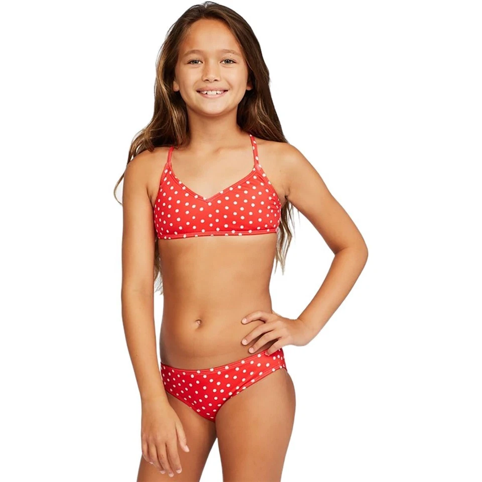 Billabong L109906 Red Girls Polka Dot Free Babe Tali Bikini Swim Set Size 8 - Image 1 of 4