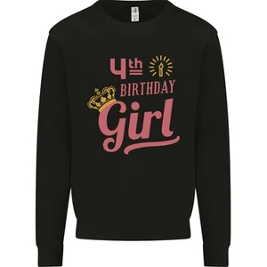 4th Birthday Girl 4 Year Old Princess Kids Sweatshirt Jumper - Picture 1 of 35