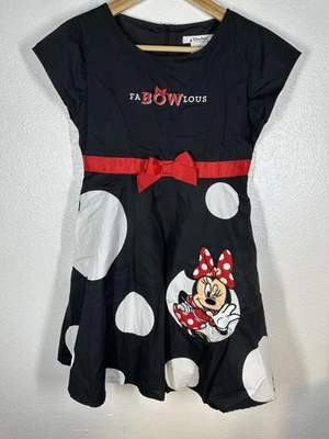 Disney Parks Minnie Mouse Dress Girls XL 14/16 Black Polka Dot Red Bow Applique - Image 1 of 4