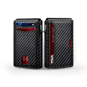 Men's Wallet Carbon Fiber Bifold Magnetic RFID Blocking card holder Minimalist - Picture 1 of 13