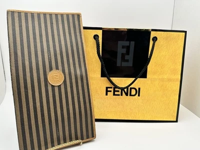 Vintage FENDI Pequin Stripe Vinyl Clutch Flat Bag Purse Large Bifold Wallet - Image 1 of 4