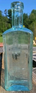 Vintage Aqua Glass Sanford's Jamaica Ginger Medicine Bottle 6 1/2" Tall. - Picture 1 of 7