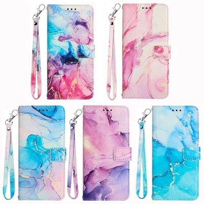 For Motorola E13 E14 E15 G05 G15 G85 Marble Wallet Flip Leather Phone Case Cover - Image 1 of 4