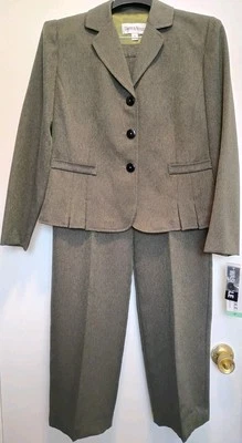 Nuevo Con Etiquetas Danny & Nicole Vintage Verde Oliva y Marrón Tweed Pantalón Traje Talla 8P Foto 1 de 4