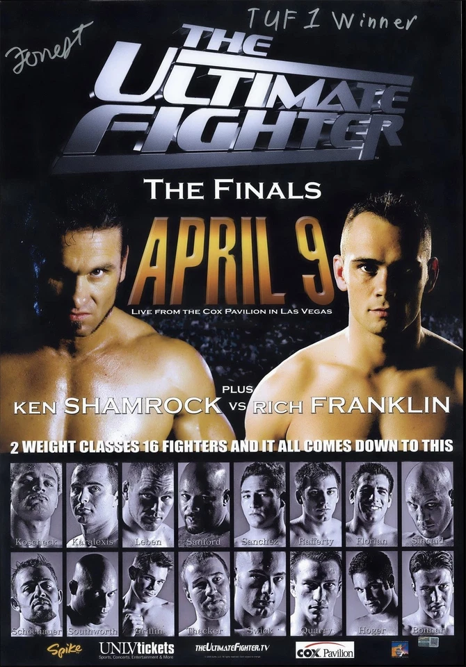 Póster de lucha Steiner CX autografiado por Forrest Griffin 18x26 UFC TUF1 representante final Foto 1 de 1