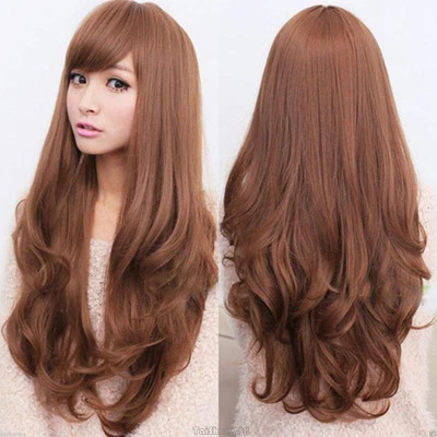 Fashion Long Brown Straight Wavy Women Lady Cosplay Party Hair Wig Wigs +Wig Cap - Image 1 of 3
