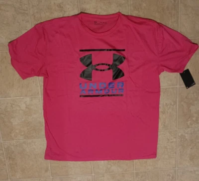 Under Armour Boys Youth Big Logo Dark Pink SS T-Shirt - YXL - NWT - Image 1 of 2