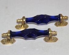 2PC Vintage Antique Style Crystal/Cut Purple Glass Brass Door Handle Collectible