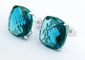 GENUINE 14.54 Ct BLUE ZIRCON EARRINGS 14k GOLD - Free Certificate Appraisal -NWT - Picture 1 of 6
