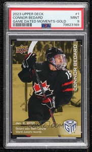 2023 Upper Deck Game Dated Moments Juniors Connor Bedard Gold 1st Card PSA 9