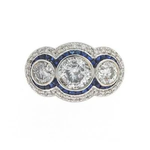 1 CT White Round Cut Simulated Diamond Three Stone Art Deco Ring In 925 Silver - Picture 1 of 5