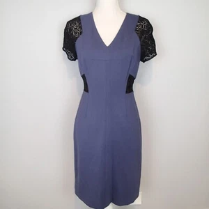 Rebecca Taylor Dress Sheath Blue Navy black Lace Short Sleeve  New  6 v neck - Picture 1 of 18