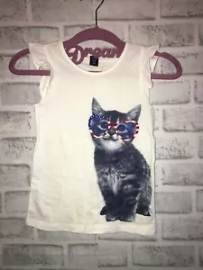 NWT BABY GAP GIRLY PATRIOTIC T TEE CAT SUNGLASSES 4T 4 YEAR 4TH OF JULY FLAG TOP - Picture 1 of 2