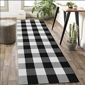 2'x6' rug Buffalo Plaid Rug Black and White Check Plaid doormat - Picture 1 of 6