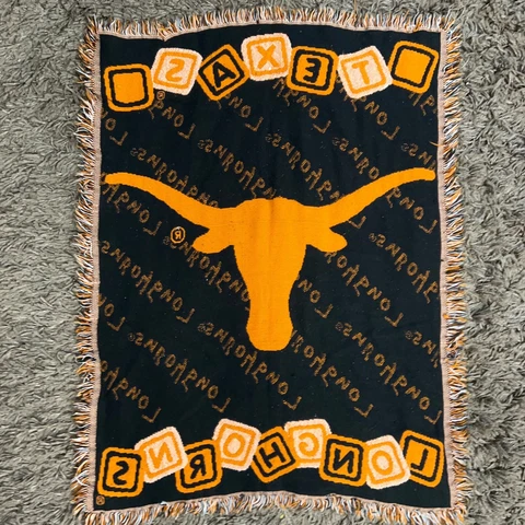 Vintage University of Texas Longhorns Fringed Throw Blanket 42x31" Double Sided Cover